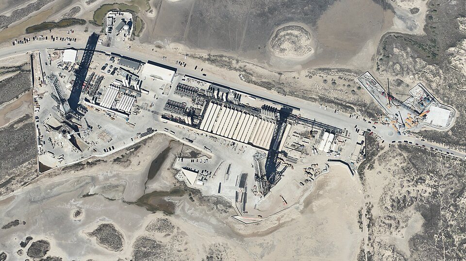 FILE PHOTO: SpaceX Starbase launch site in South Texas, January 2026, seen in NOAA emergency response imagery.